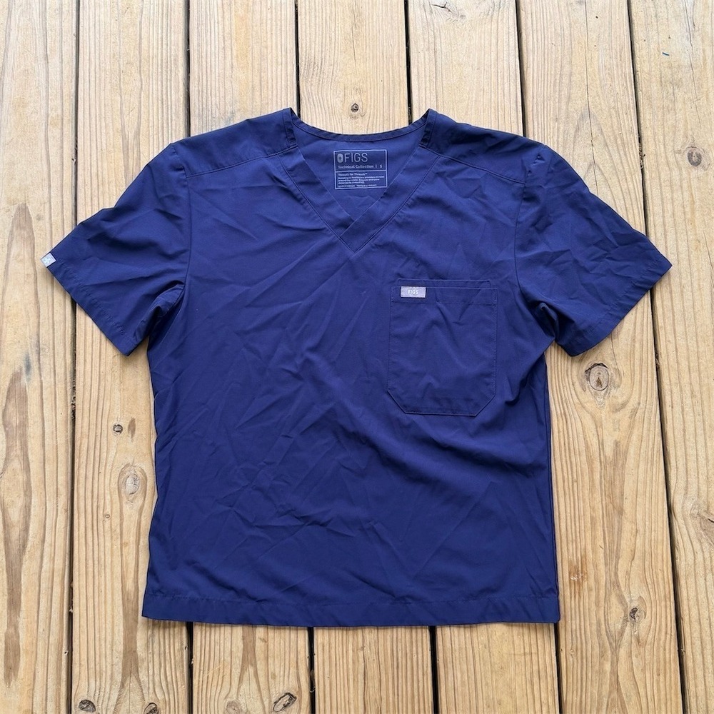 FIGS Scrub‎ Top Unisex Size S Navy Blue V-Neck 1 Pocket Medical